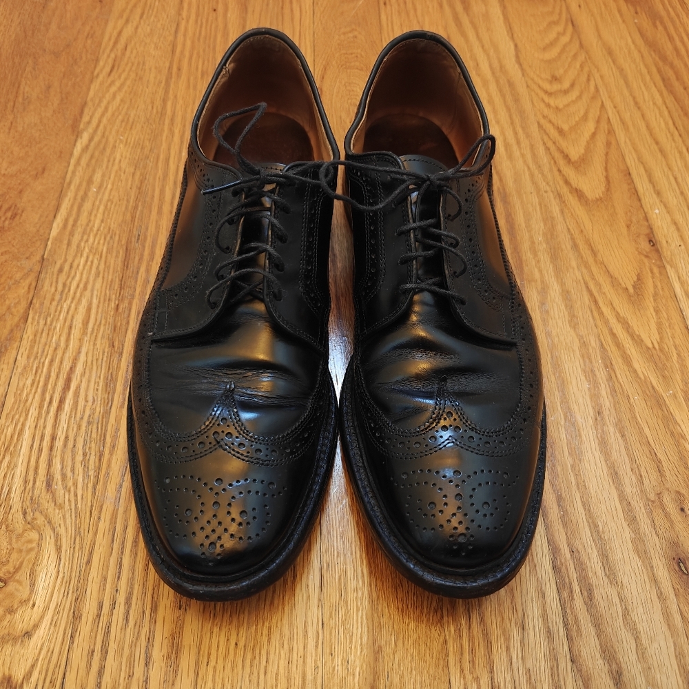 Allen Edmonds Mens Black Leather Wingtip Oxfords, Size 13A
